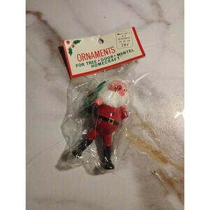 Vintage 70s/80s HomeCraft  Wood Christmas Ornament Santa Claus Old Collectible